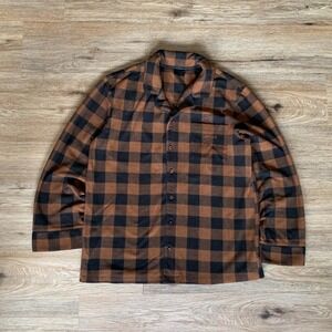 Skims Oversized Fleece Flannel Pajama Top in Black and Brown- Size Medium Womens